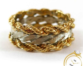 Men&#39;s 14k Two Tone Yellow And White Gold Rope Chain Ring Size 9.5