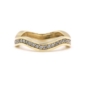 Diamond Row Wavy Stacking Band 14K Yellow Gold Statement Ring, Gold Diamond Stacking Rings, Diamond Yellow Gold Jewelry