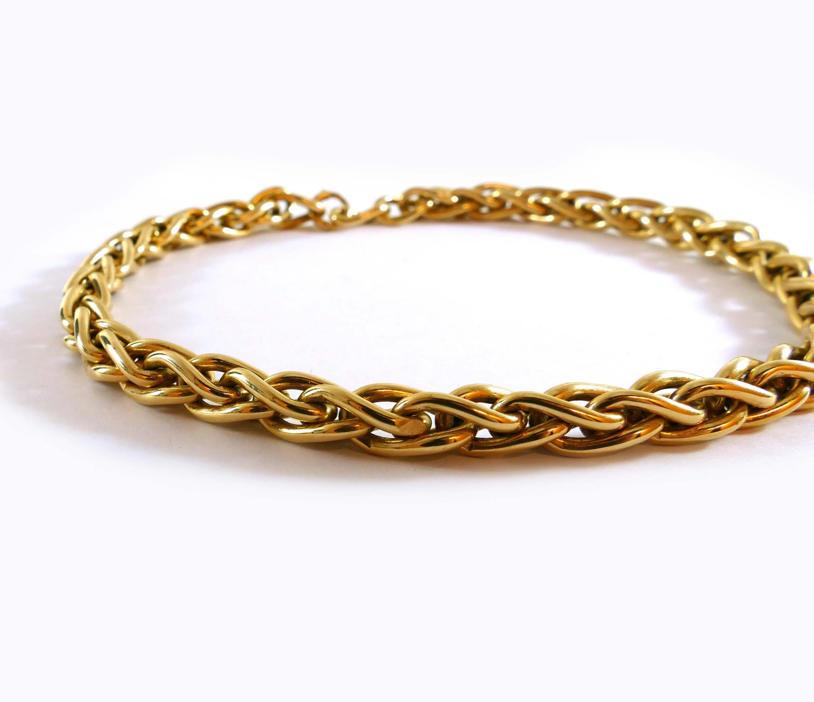 Thick Choker Chain 14k Yellow Gold Semi Hollow Necklace Etsy