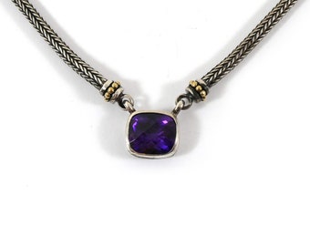 Samuel Benham Bjc Women's Amethyst 18k Yellow Gold Silver Necklace