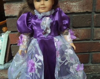 18" purple gown, floor length doll gown