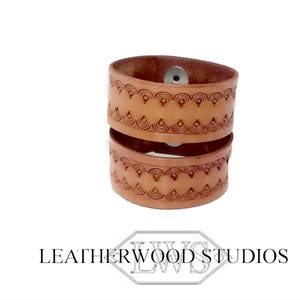 Leather Bondage Bracelet in Tooled Orange Veg Tanned Leather