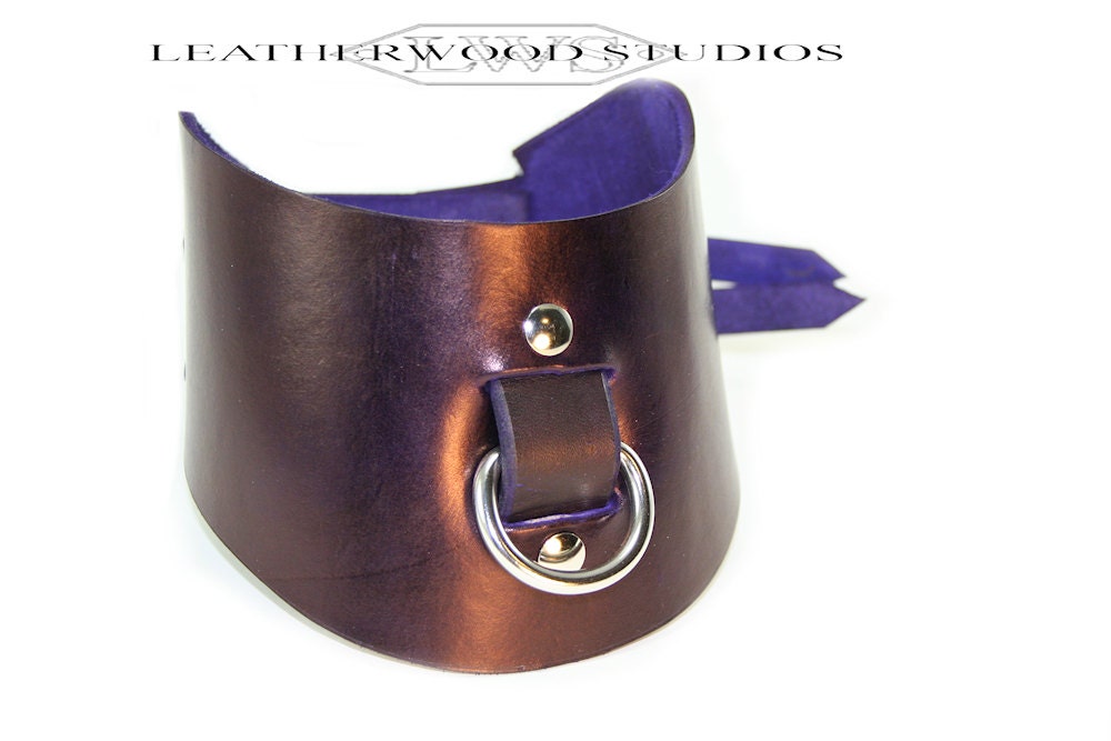 Mature Bondage BDSM Purple Leather Posture Collar Slave Submissive