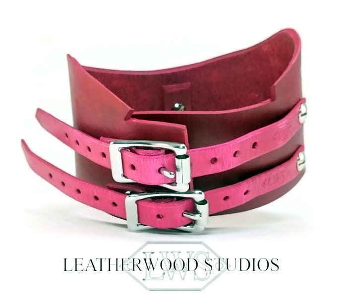 Mature Bondage BDSM Fuschia Pink Leather Posture Collar Slave