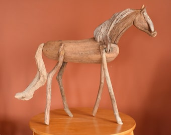 PALOMINO, horse sculpture, driftwood sculpture, beach stone heart, horse art