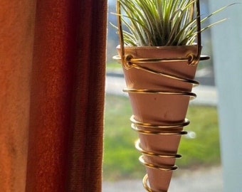 Mini Hanging Air Plant Holder with Brass Hanger