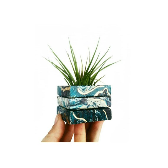 Marbled Concrete Air Plant Holder/Modern Planter/Mini Planter/Air Plant Holder/Indoor Planter/geometric planter/Air plant/blue decor