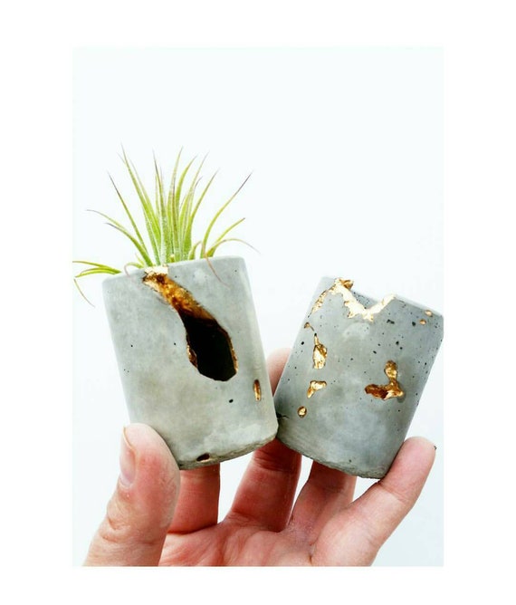 Concrete Gold Leafing Mini Planter, Air Planter,Modern Metallic planter,Cactus Planter,Cactus Decor, Succulent Planter, Indoor Planter,