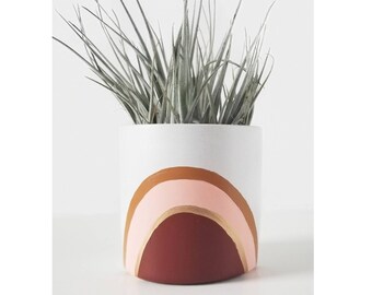3" Round Concrete Planter with Hand Painted Modern Rainbow Design
