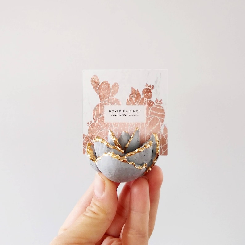 Small Succulent Business Card Holder Gray