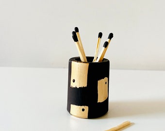 Black & Gold Match Stick Holder/Match Striker Mini Pot/Modern home/Match Holder