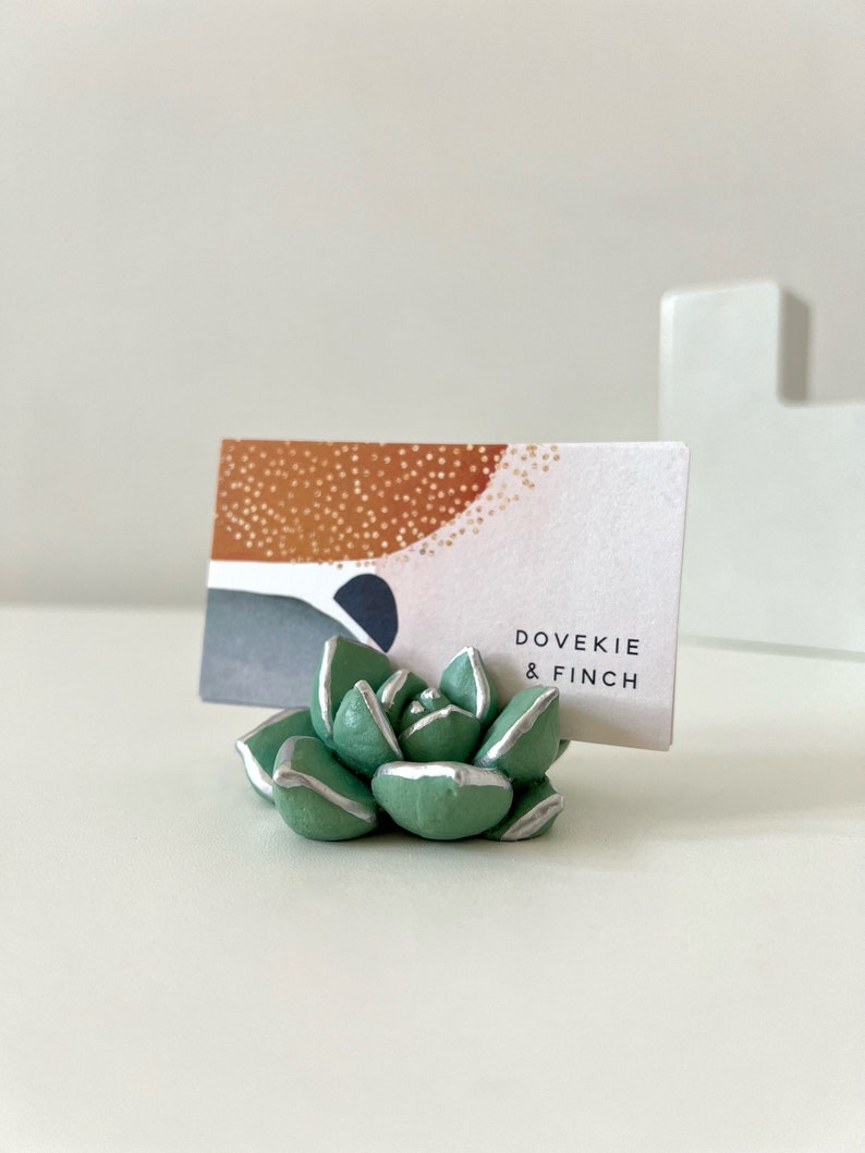 Sea Green Mint Succulent Business Card Holder image 5