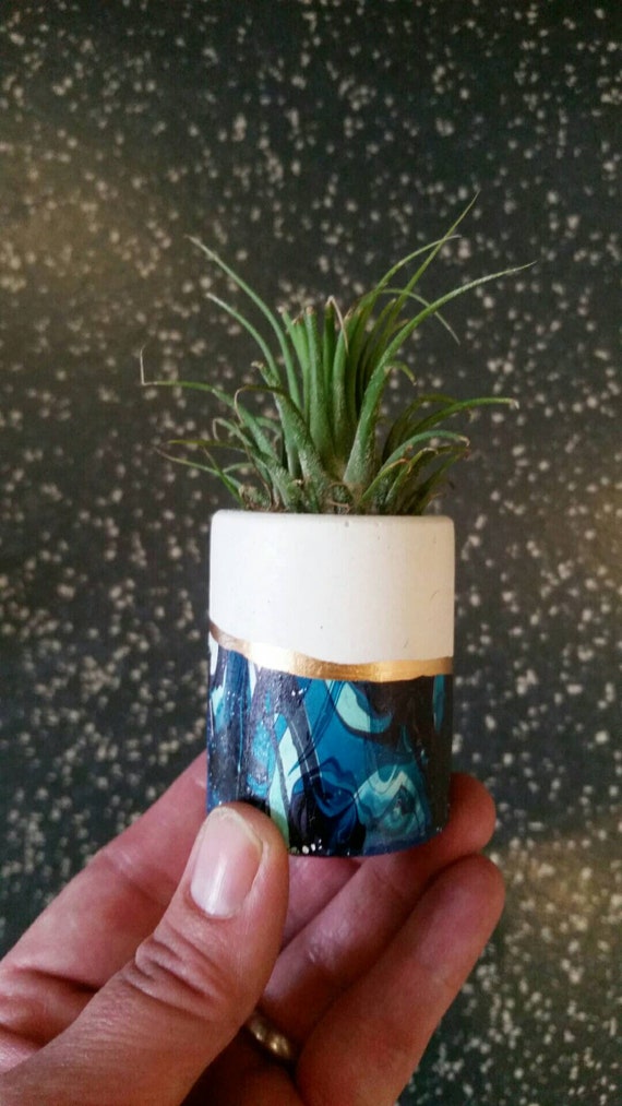 Concrete Galaxy Mini Planter,Air Plant Holder, Modern Metallic planter,Succulent Planter, Indoor Planter, Desk planter, blue decor