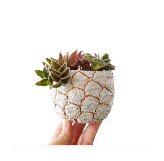 Pineapple Planter/Gold Pineapple/Pineapple Lover/Succulent Planter/Pineapple Decor/Concrete Planter/Housewarming Gift/Metallic Pineapple