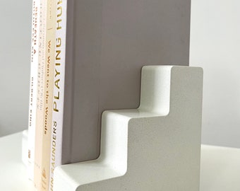 Set of 2 Large White Concrete Book Ends/Sculptural Steps