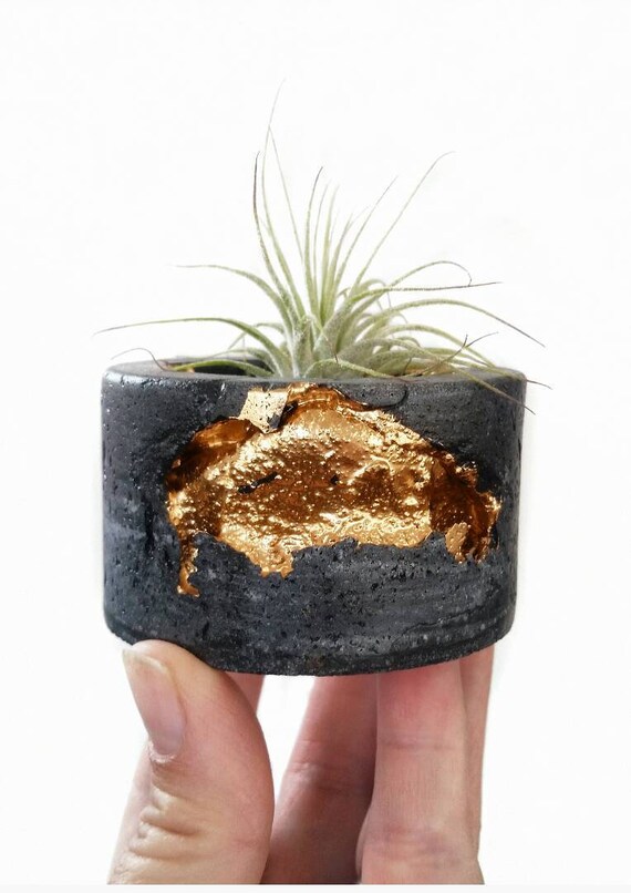Black Concrete Air Plant Holder,Modern planter,Cactus Planter,Air Plant,Ring Dish,Desk Planter, candle holder, Metallic planter,Mini Planter