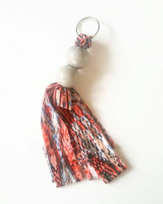 Boho Concrete Bead Key Ring/Bohemian/Bag Bling/Key Ring/Beaded lanyard