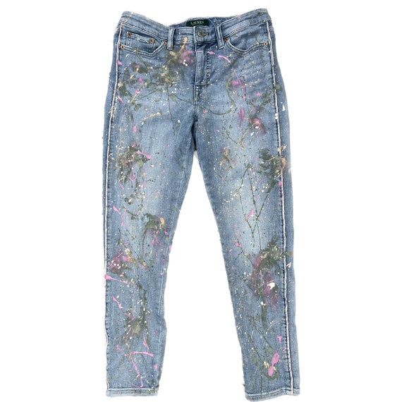 Paint Splat Denim Jeans, Hand Painted Denim Jeans, Paint Splatter Denim  Jeans, One of a Kind, Up-cycled Ralph Lauren, Denim Jeans 