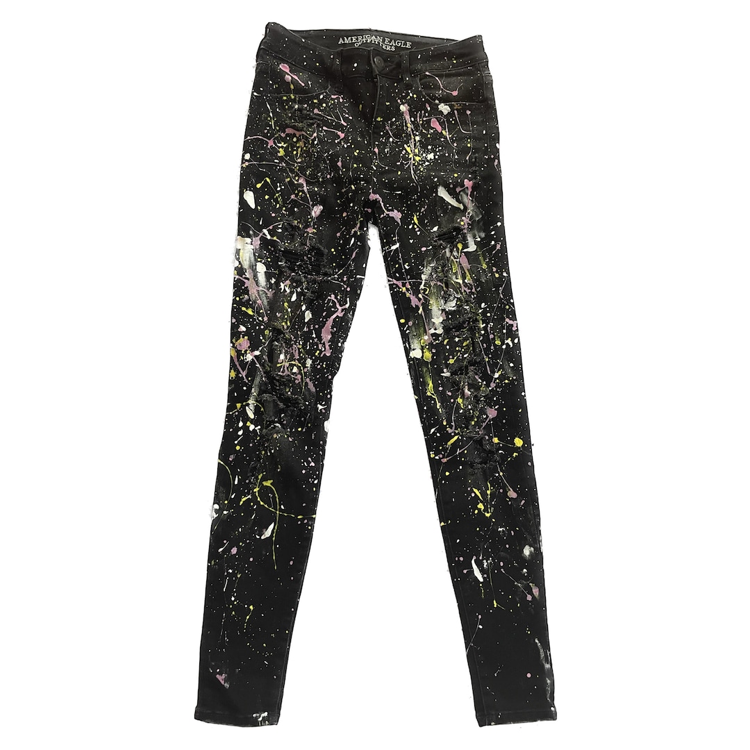 Sanhoostudio Paint Splatter Multi Pocket Wide Denim Pants