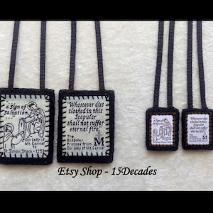 Standard Brown Scapular WITH IMAGES, Hand Embroidered Edging, Standard or Small Size.  Made to Order.