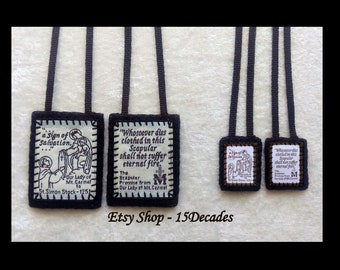 Standard Brown Scapular WITH IMAGES, Hand Embroidered Edging, Standard or Small Size.  Made to Order.