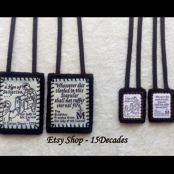 Standard Brown Scapular WITH IMAGES, Hand Embroidered Edging, Standard or Small Size.  Made to Order.