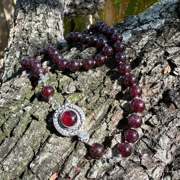 Hand Knotted Garnet Necklace, Boho Necklace, Artisan Necklace, January Birthstone, JacosJewelry, Free Shipping in US