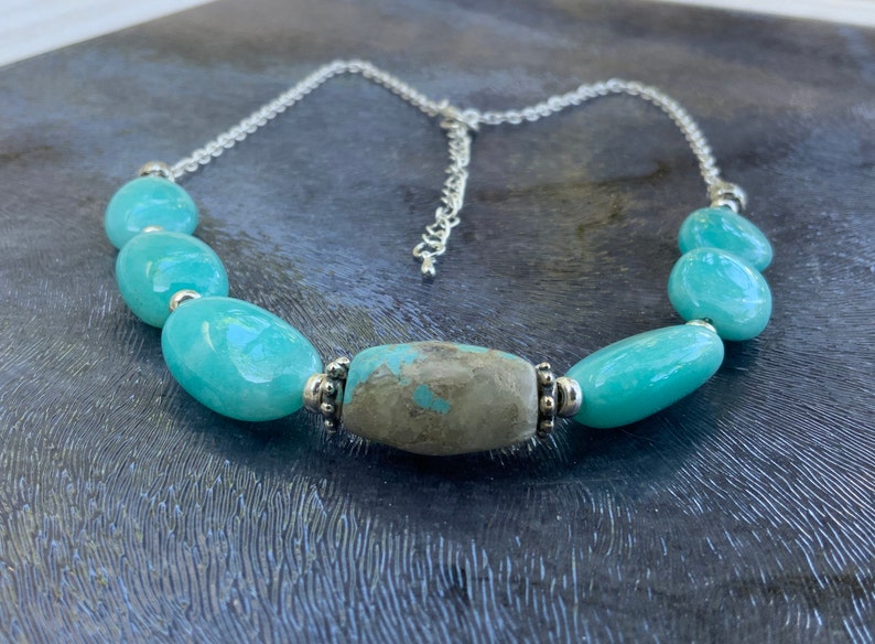 Amazonite and Hubei Turquoise Necklace Boho Necklace OOAK - Etsy