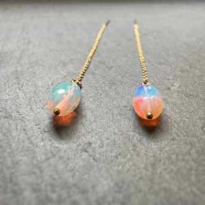 Ethiopian Opal Dangle Earring, Threader Earring, Genuine Opal, Fire Opal, October Birthstone, JacosJewelry