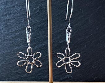 Sterling Silver Flower Dangle Earrings: Handmade Daisy Jewelry