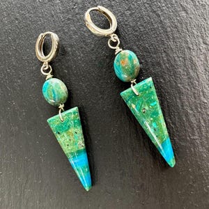 Peruvian Opalina Sterling Silver Dangle Earrings, Trillion Drops