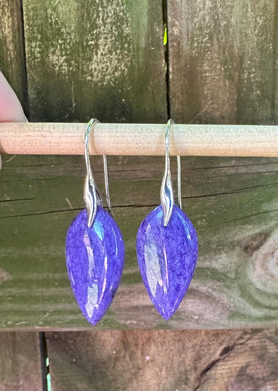 Charoite Drop Earrings: Sterling Silver Boho Statement Jewelry