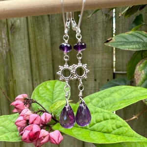Amethyst and Sterling Silver Drop Earrings, Purple Gemstone Earrings, February Birthstone, JacosJewelry, Free Shipping in US
