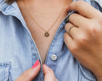 Hand Stamped Initial Necklace- 14k Gold Fill