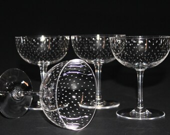 Set of Six Mid-Century Etched Polka Dot Champagne Coupes