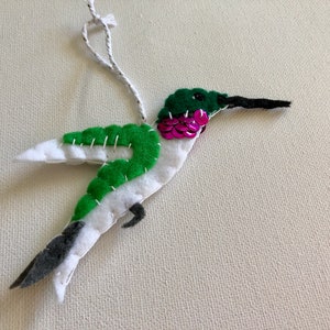 Handmade Felt Bird Ornament Ruby Throated Hummingbird-- Hummingbird Ornament