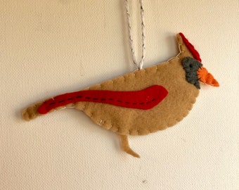 Handmade Felt Bird Ornaments Northern Cardinal Female/Male