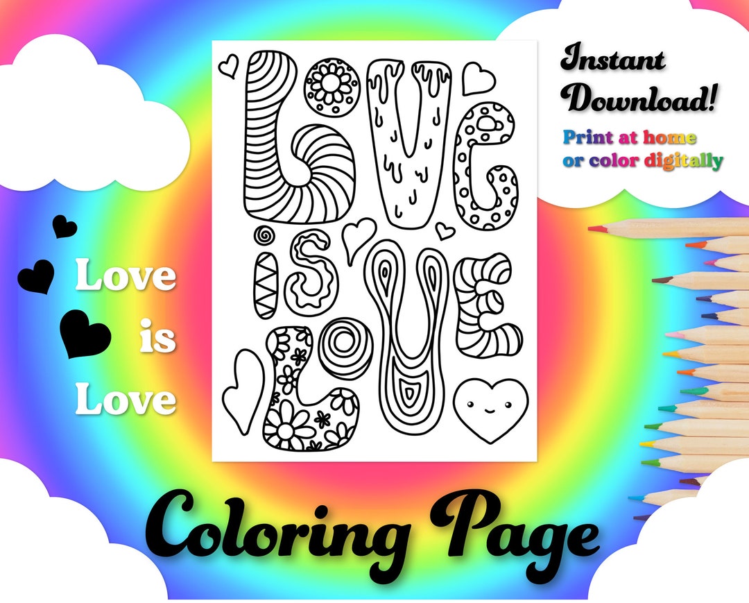 Love is Love Coloring Page Instant Digital Download - Etsy