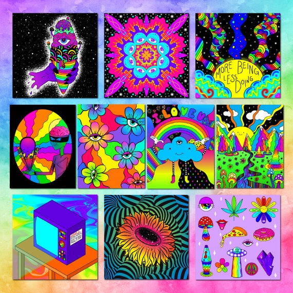 Mini Colorful Trippy Art Prints | Etsy