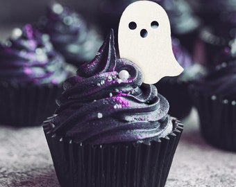 24 Edible Ghost Wafer Paper Toppers: Halloween Cupcake & Drink Decorations