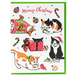 Cartão de felicitações do gato de Natal Meowy