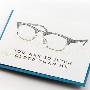 Older/Wiser Vintage Brille Letterpress Geburtstagskarte
