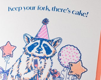 Raccoon Birthday Letterpress Greeting Card