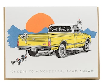 Vintage Truck Sunset Wedding Letterpress Greeting Card