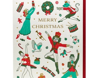 Nutcracker Ballet Merry Christmas Letterpress Greeting Card