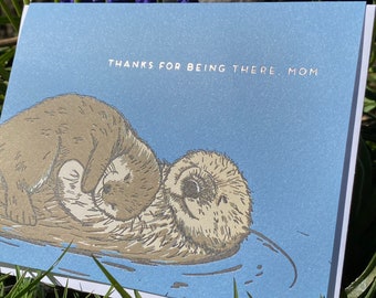 Mother's Day Otter Mom Letterpress Greeting Card