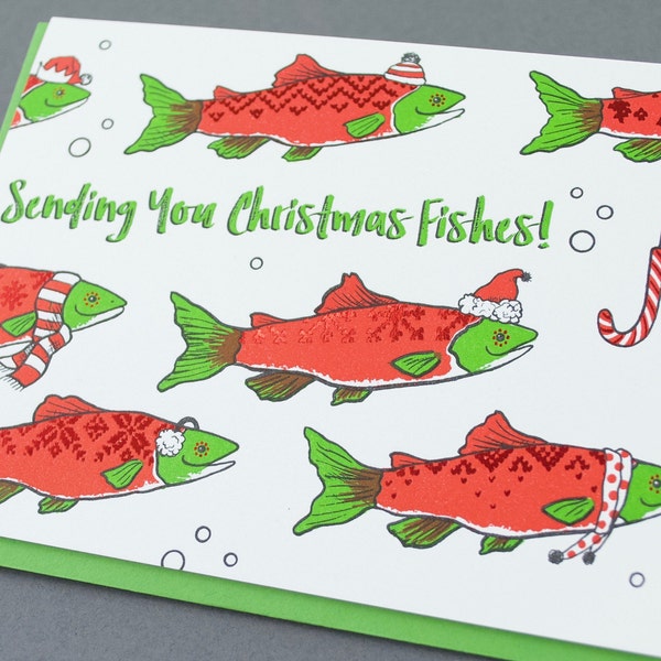 Sending You Christmas Fishes! Holiday Letterpress Card