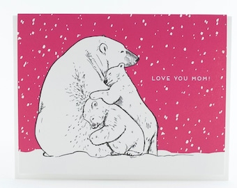 Polar Bears Love You Mom Mother's Day Letterpress Greeting Card