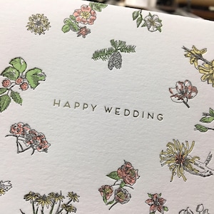 Happy Wedding Floral Letterpress Greeting Card