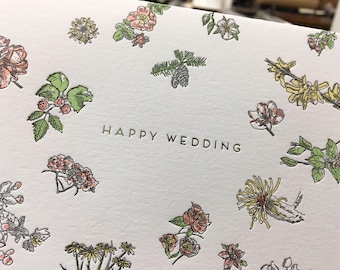 Happy Wedding Floral Letterpress Greeting Card